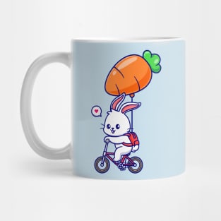 Cute Rabbit Riding Bicycle With Carrot Balloon Cartoon Mug